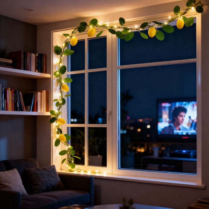 Arti casa lichtsnoer met citroenen - 10 led lampjes warm wit licht - met timer en aan uit schakelaar - werkt op batterijen - verlichte lengte 220 cm - groen geel - voor binnen