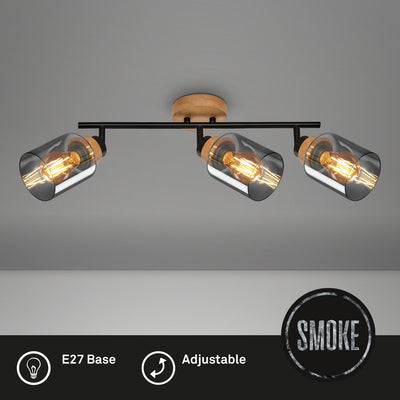 Briloner - hema - plafondlamp, plafondlamp, lamp, rookglas, draaibaar, woonkamerlamp, slaapkamerlamp, keukenlamp, zwart-hout
