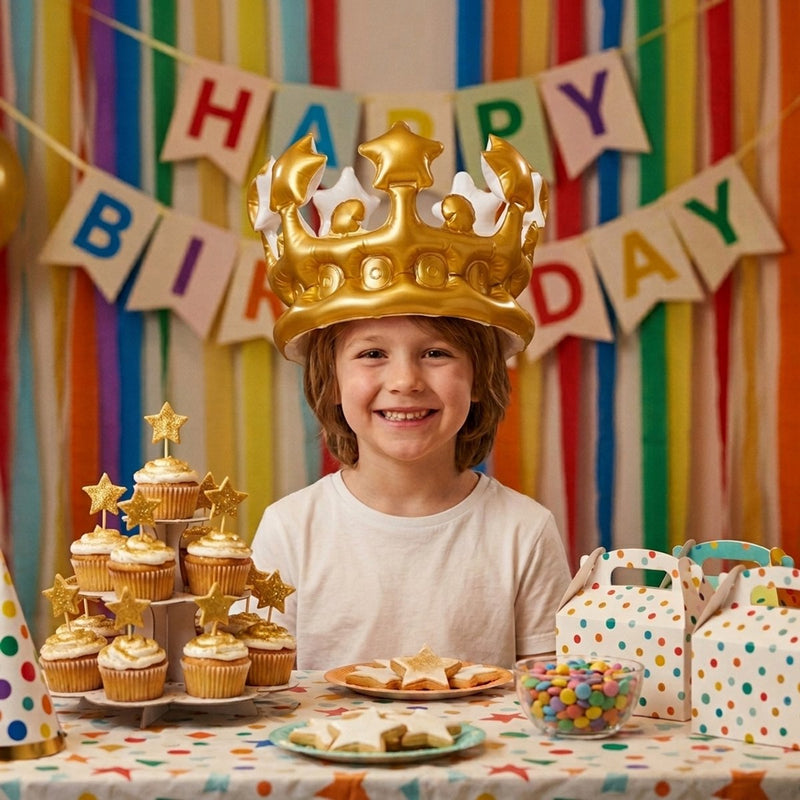 Merkloos sans marque no brand party crown inflatable - opblaasbare feestkroon goud - ideaal voor photobooth en themafeest - eenvoudig op te blazen - kunststof - afmetingen 220x230x165mm