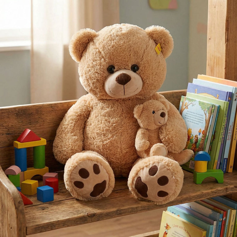 Sunkid pluche teddybeer met baby - 130cm grote knuffelbeer - extra zacht en groot knuffelmaatje - inclusief klein babybeertje - ideaal cadeau voor elke gelegenheid - kleur bruin
