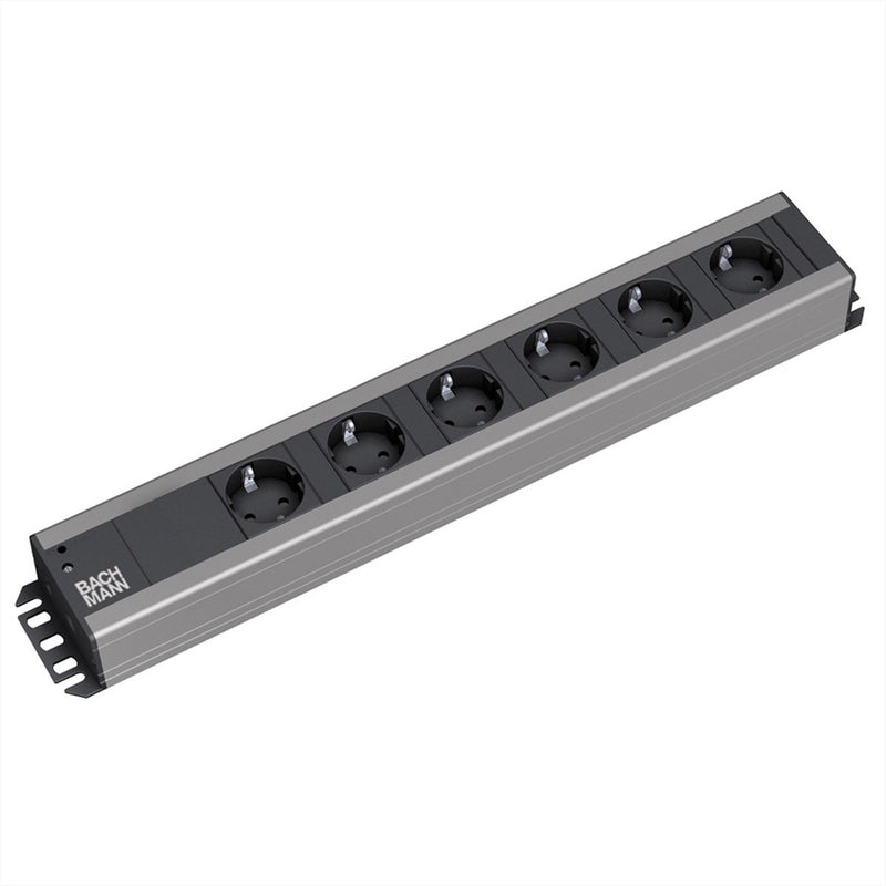 Bachmann stekkerdoos 6x geaard contact, 19-inch rack-compatibel, 2 m