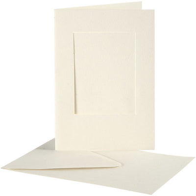 Creotime passepartout kaarten, afmeting kaart 10,5x15 cm, gatgrootte 6,5x8,8 cm, off-white, rechthoek, 10sets