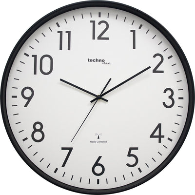 Technoline wt 8998 - wandklok - analoog - rond - kunststof raam - radiogestuurde tijdsaanduiding - cijfers - zwart - wit - ∅ 50,5 cm