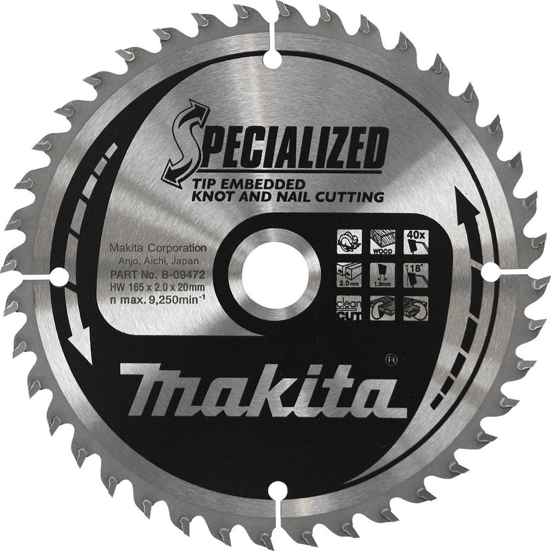 Makita cirkelzaagblad voor hout | specialized: noest spijker | ø 185mm asgat 30mm 40t - b-09494