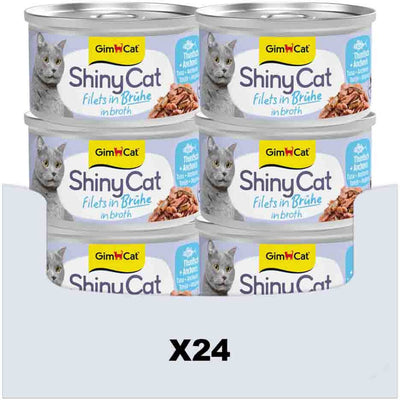 Gimcat 24 x 70 g - shinycat filets in broth tonijn + ansjovis