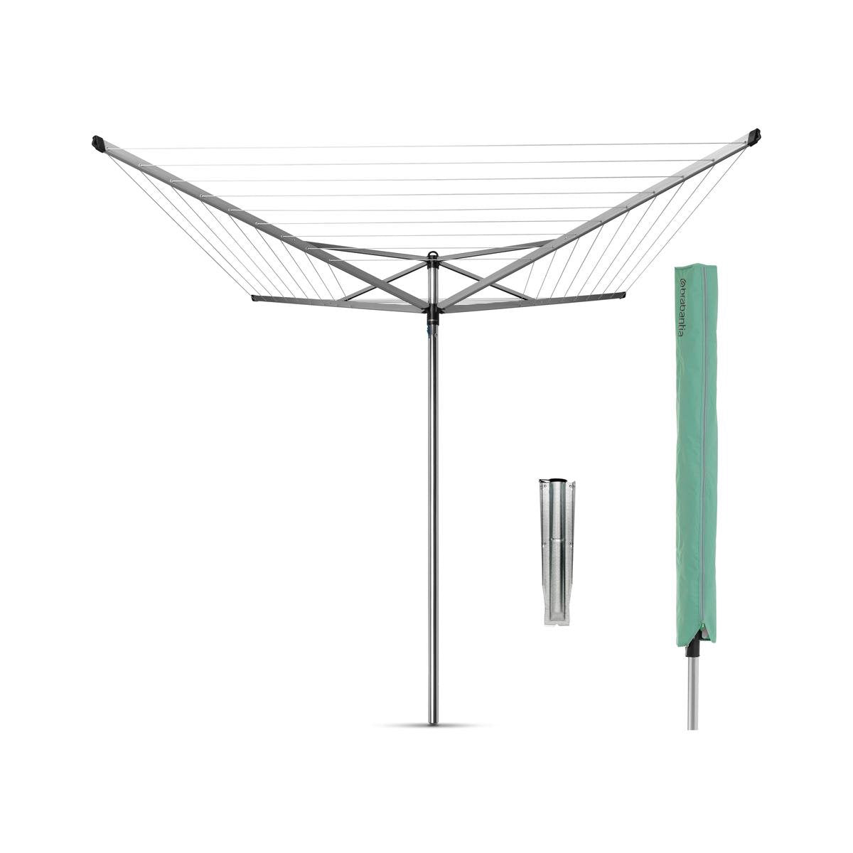 Brabantia topspinner droogmolen - 50 m - met metalen grondanker en beschermhoes - metallic grey