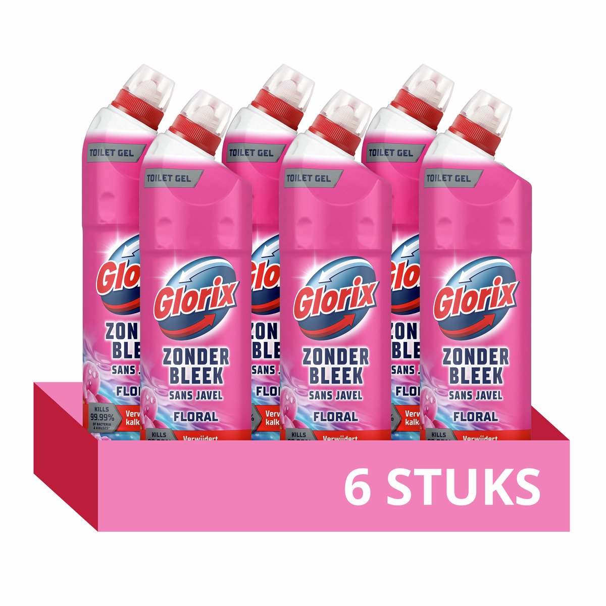 Glorix toiletreiniger - zonder bleek - floral magnolia - 6 flessen x 750 ml - voordeelverpakking