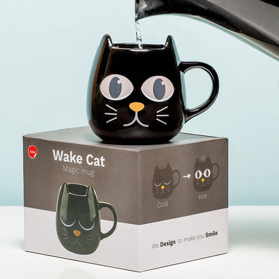 Balvi mok tas kat wake zwart thermogevoelige beker