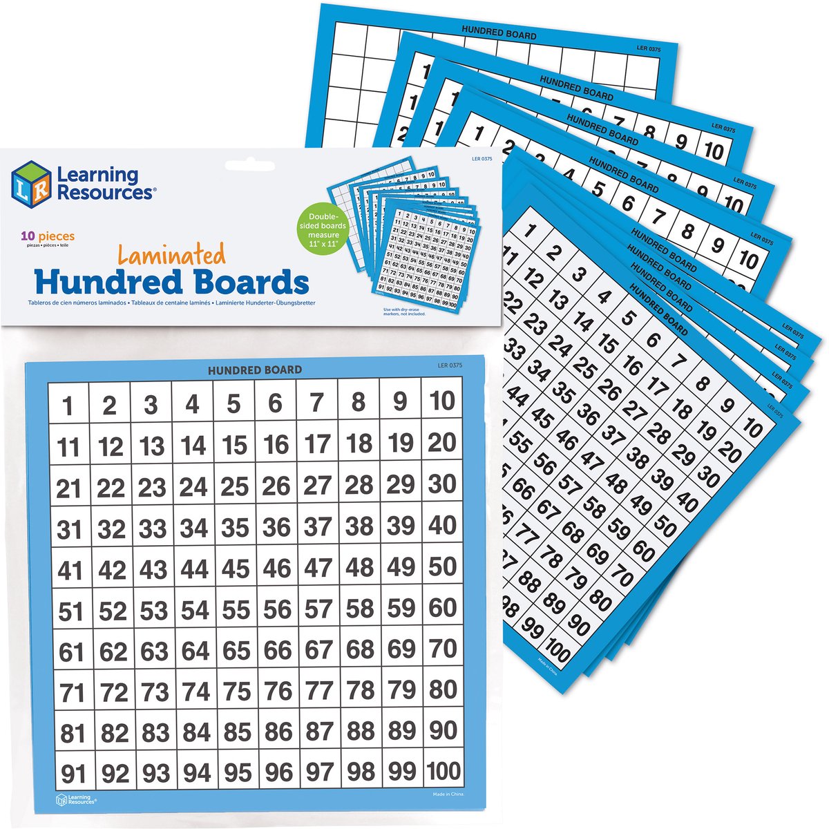 Learning resources educatief speelgoed - gelamineerde honderdplanken set van 10. - 3+