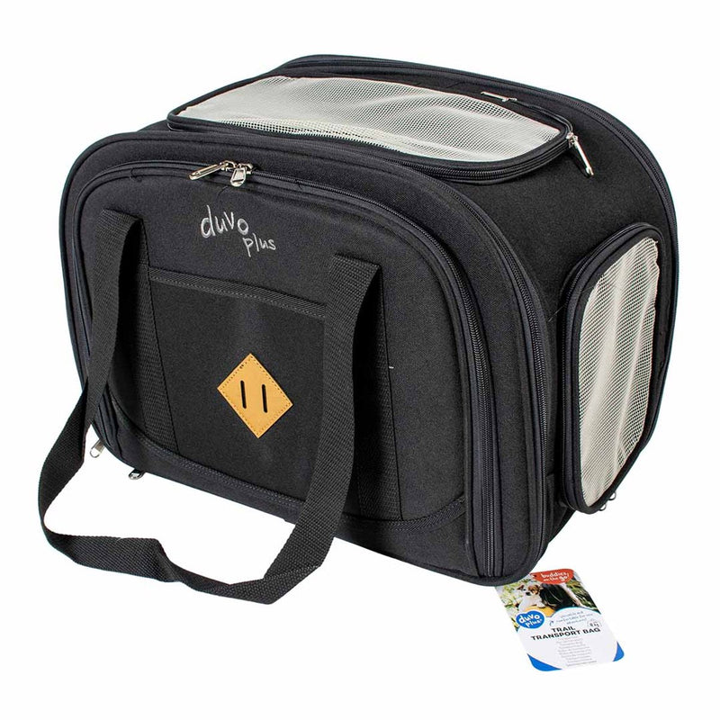 Duvo plus trail transporttas - uitklapbare reismand voor hond en kat tot 8 kg - 3 kanten gaas - 48x25x32cm - zwart