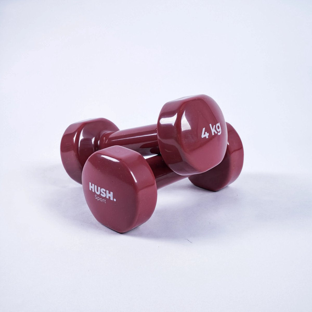 Hush sport - dumbbells set 2 x 4 kg roodbruin - vinyl coating met antislip grip - gietijzer - handig 6-hoekig design - geschikt voor krachttraining fitness