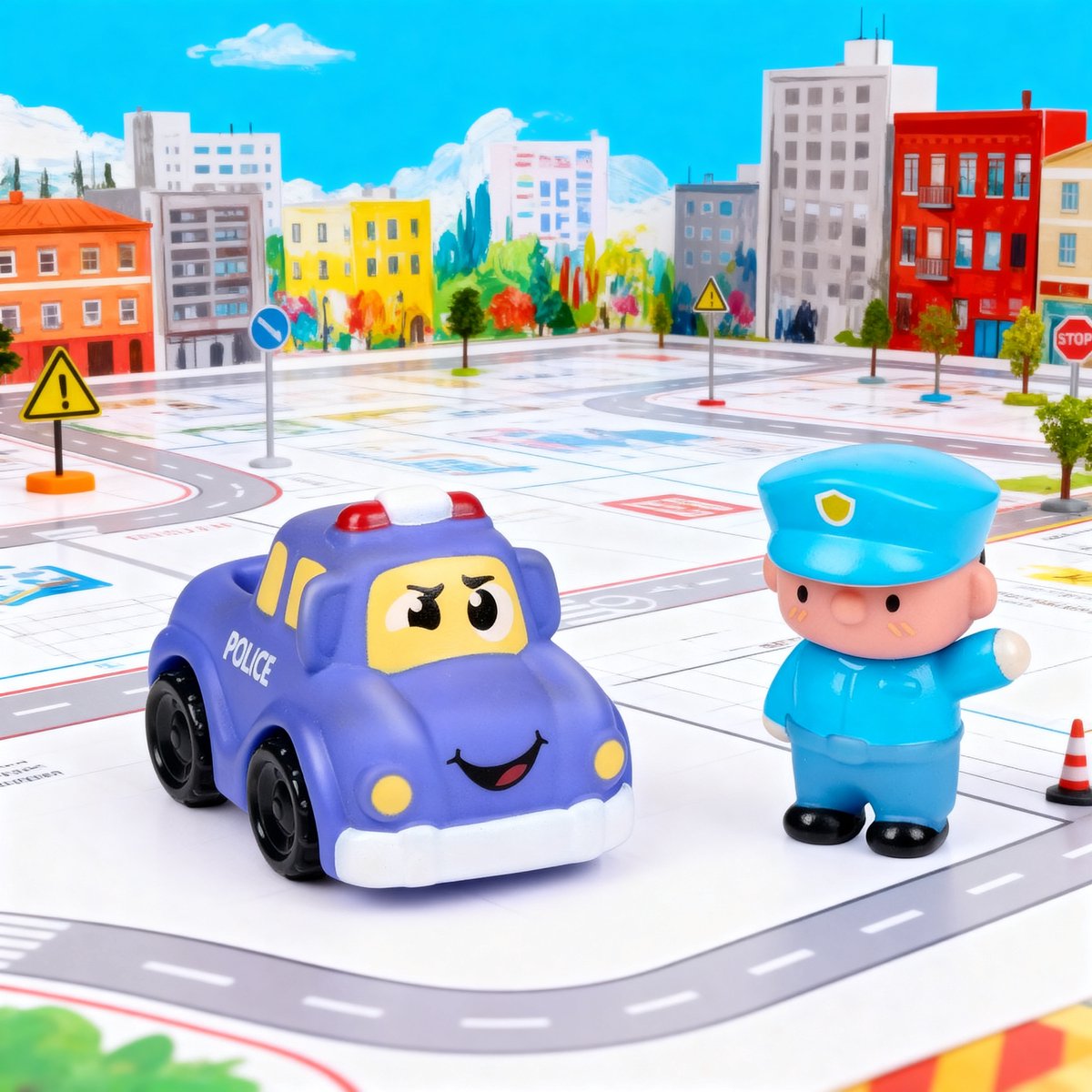 Let's play politieauto politiepop speelgoedset - perfect voor peuters vanaf 3 jaar - stimuleert fantasierijk rollenspel - stevig kindvriendelijk ontwerp - 7x5x5 cm - blauw