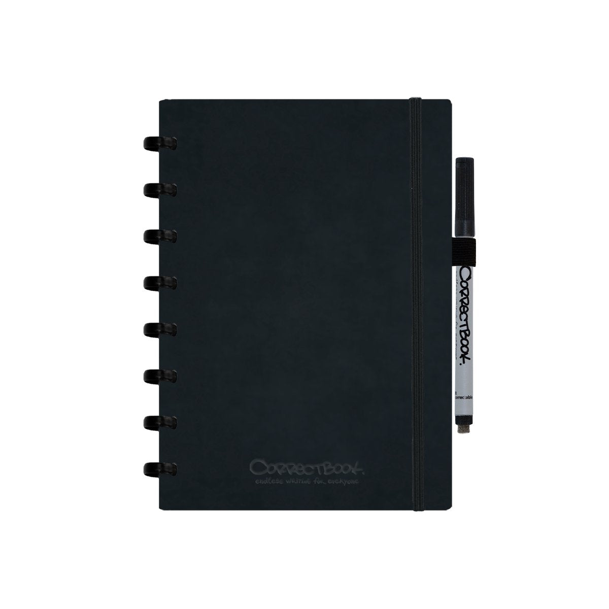 Correctbook a5 uitwisbaar notitieboek – ink black kunstleer hardcover – blanco – herbruikbaar schrift – inclusief pen wisdoekje – aanvulbaar met extra pagina’s