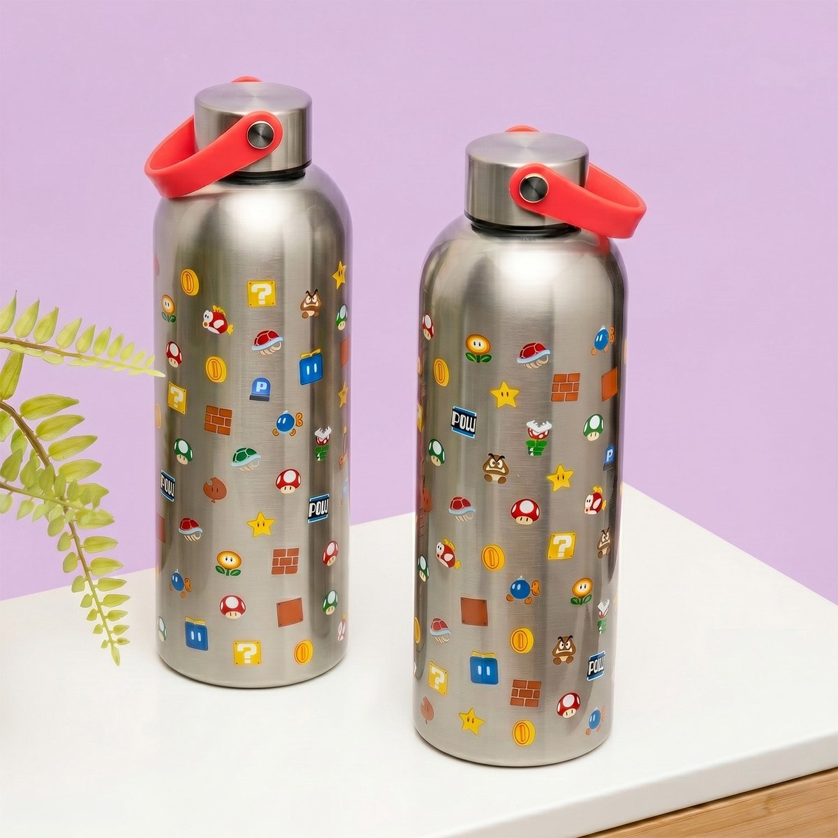 Paladone super mario metalen drinkfles met draaglus – rvs fles 500 ml –