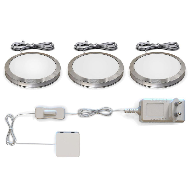 B.k.licht - onderbouwverlichting - keukenverlichting - 3.000 k - 170 lm - ø5.9cm - zilverkleurig - set van 3
