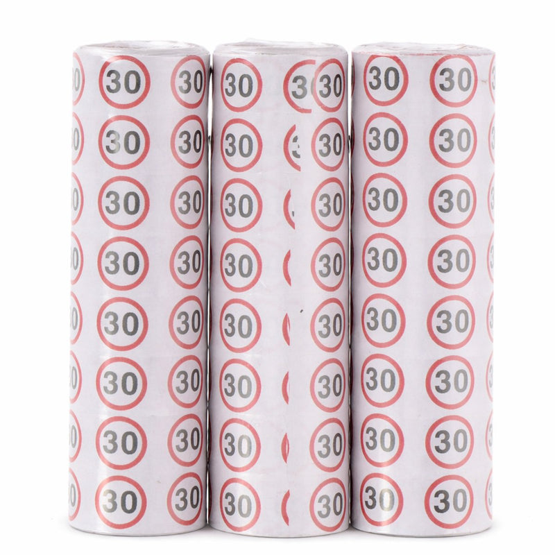 Partytime serpentine verjaardag '30' - papieren feestslinger - verkeersbord print - ideaal voor 30e verjaardag themafeest - decoratie voor feest of party - lengte 384 cm - wit rood