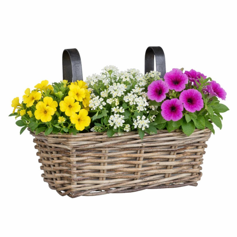 Mica decorations hangmand voor planten - 30 x 19 x 15 cm - gevlochten - hangende railing plantenbak - beugels