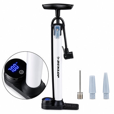 Dunlop digitale fietspomp met drukmeter - fiets pomp geschikt voor schrader presta ventiel - ballenpomp 120 psi 8.3 bar - inclusief ventieladapters en naald