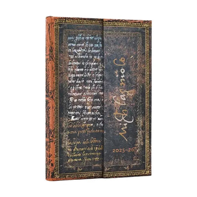 Paperblanks 2026 michelangelo handwriting (embellished manuscripts collection) mini 18-month horizontal hardcover flexi dayplanner 2025-2026 (wrap closure)