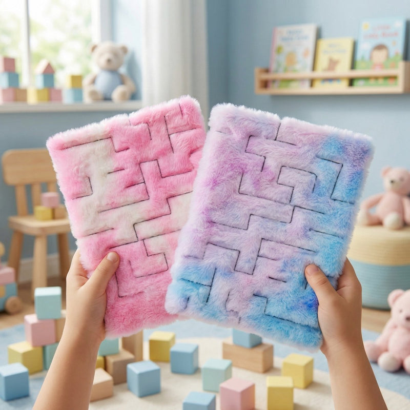 Eddy toys fluffy maze doolhofpuzzel - zachte pluche puzzel voor kinderen - gemaakt van polyester - geschikt voor kinderen van 4 tot 8 jaar - afmetingen 33x24x1 cm - kleur roze en blauw