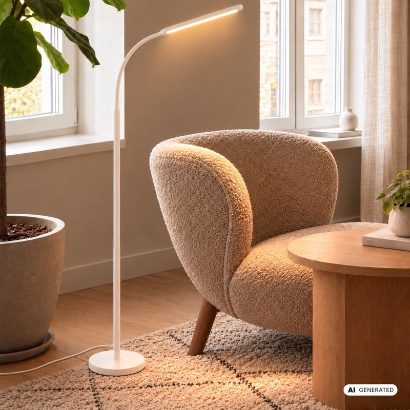 B.k.licht briloner mura – led vloerlamp – dimbaar – 6w – 600lm – touchbediening – zwenkbaar – wit – moderne leeslamp