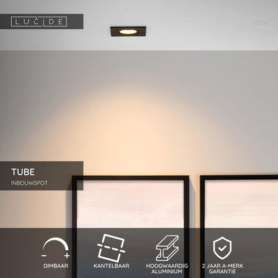 Lucide tube - inbouwspot - 1xgu10 - zwart