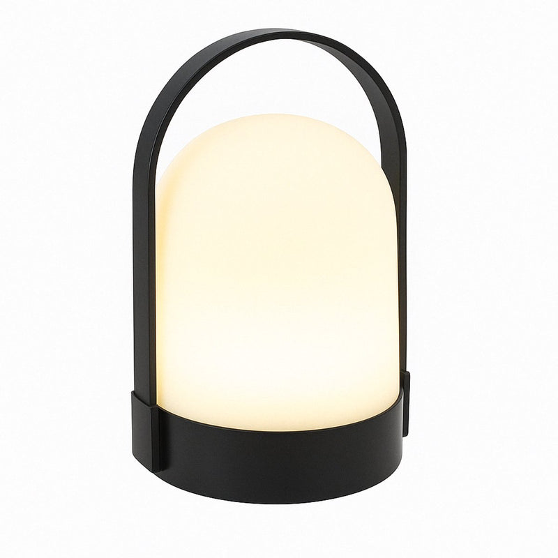 Grundig draagbare tafellamp - werkt op batterijen (excl. 3xaa) - compact design met handgreep - dimbare led met warm wit licht - voor binnen en buiten - 20,5 x 13 x 13 cm - wit met zwarte accenten