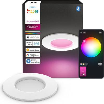 Philips hue dunne led inbouwspot - badkamerverlichting - gu10 fitting - bevat 1 inbouwspot - aanpasbaar wit en gekleurd licht - wit - ip44: spatwaterdicht - ø: 90mm - slimme verlichting