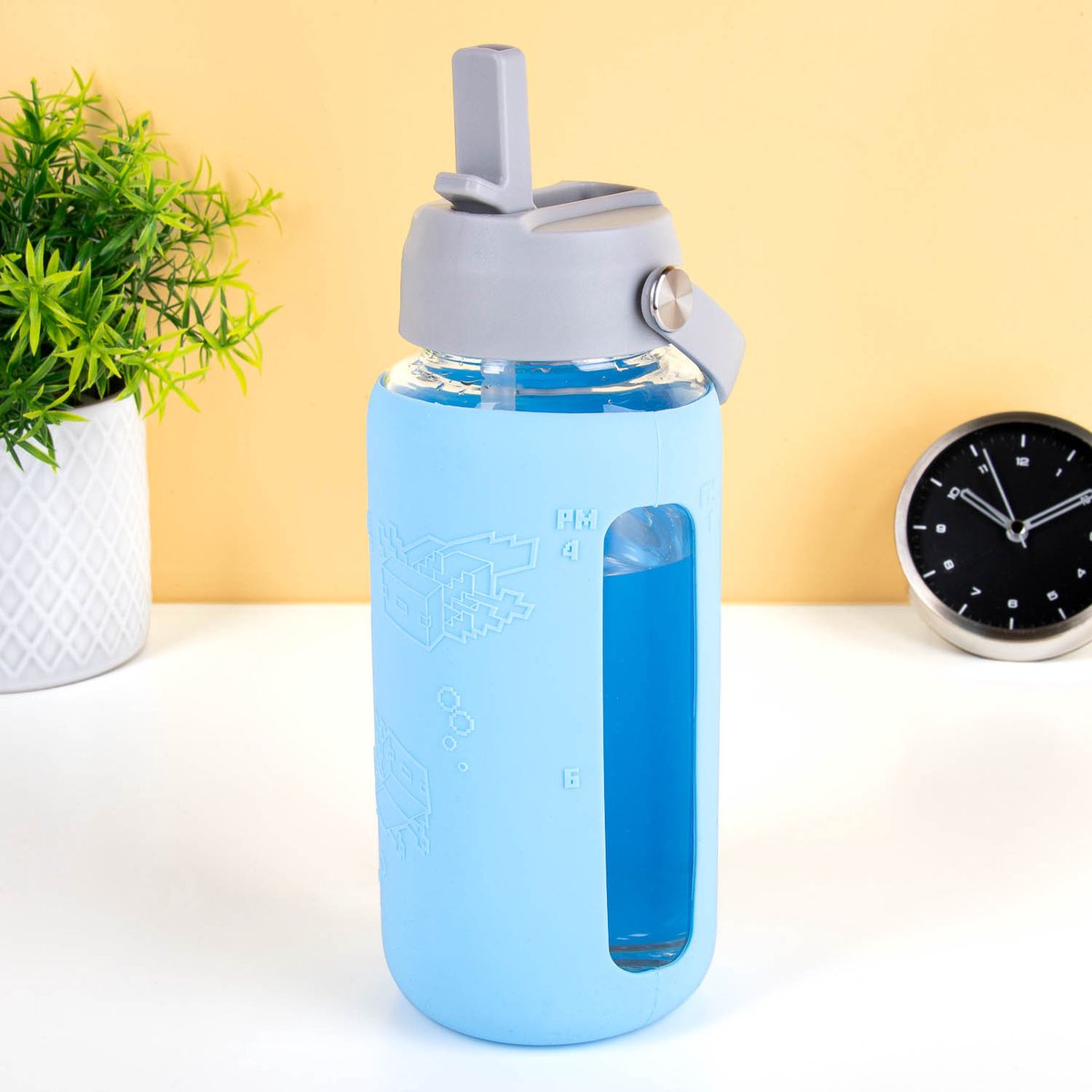 Paladone minecraft waterfles glas 800 ml – axolotl design met siliconen hoes