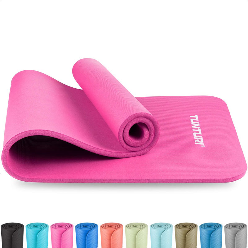 Tunturi nbr yogamat anti slip - fitnessmat extra dik zacht - sportmat - 180x60x1.5cm - incl trainingsapp - roze