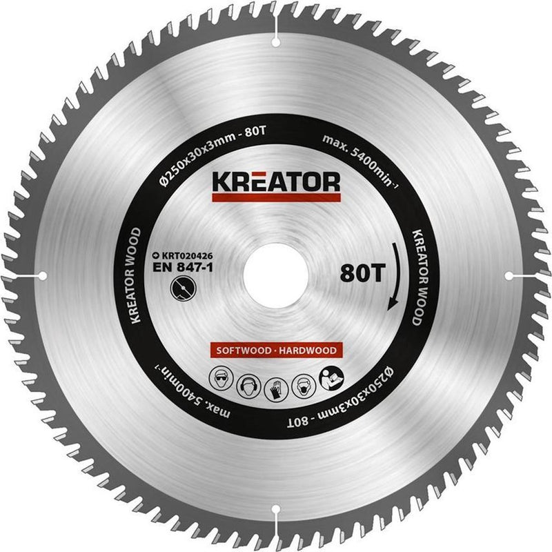 Kreator krt020426 zaagblad hout 250 mm -80t