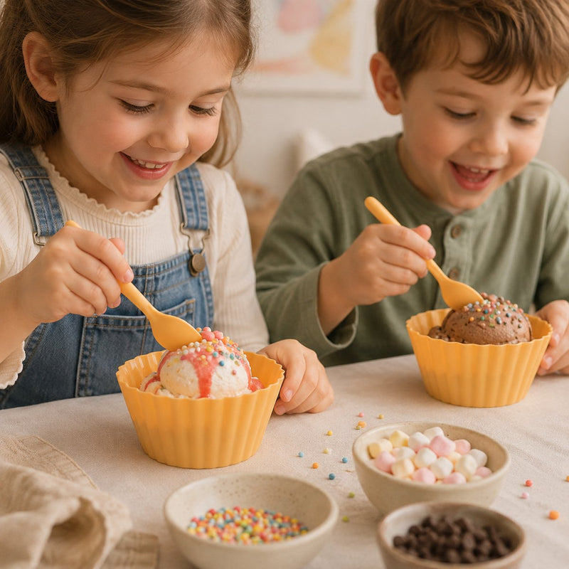 Alpina ijsbekers met lepels 8-delig – 4 herbruikbare ijsbakjes met lepels – kinder ijsbekers – assorti