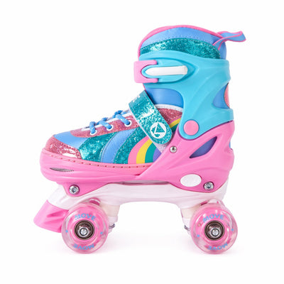 Move rolschaatsen - quad rainbow adjustable m 34-37 - wit roze blauw - lichtgevende wielen - verstelbaar maat 34 tot 37