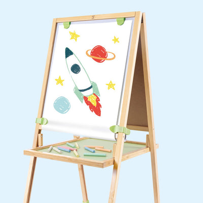 Hape bamboe schildersezel 3-in-1 – hoogteverstelbaarsezel met krijtbord, whiteboard en papierrol | vanaf 3 jaar