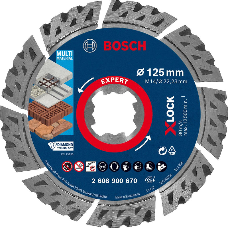 Bosch expert multimaterial x-lock - cutting disc - brick - concrete - hard concrete - stone - - 2.22 cm - 12.5 cm - 2.4 mm