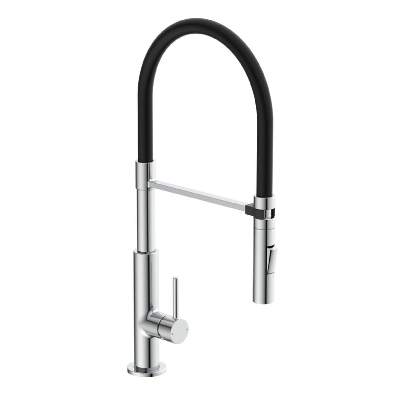 Schütte stilo design keukenkraan - mengkraan - hoge, draaibare uitloop - uittrekbare mousseur - zijdelingse greep - soft-touch slang, chroom zwart