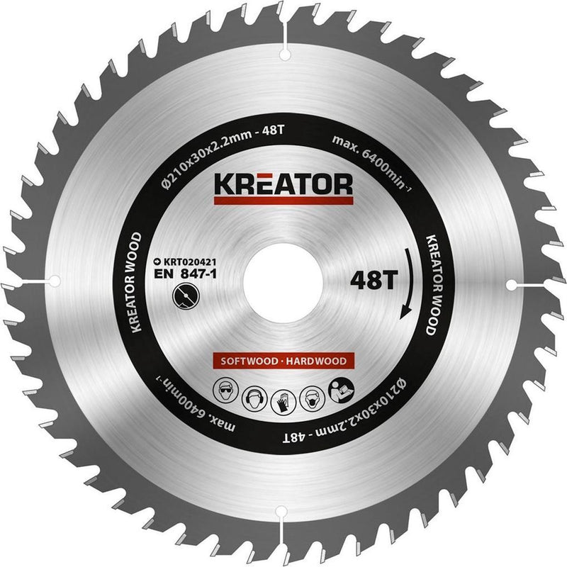 Kreator krt020421 zaagblad hout 210 mm - 48t