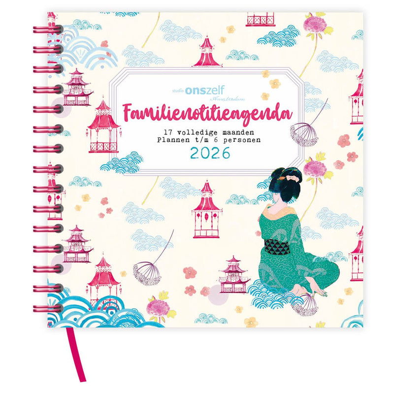 Comello 17-maands familienotitieagenda 6-persoons geisha (harde kaft) - 2025 2026