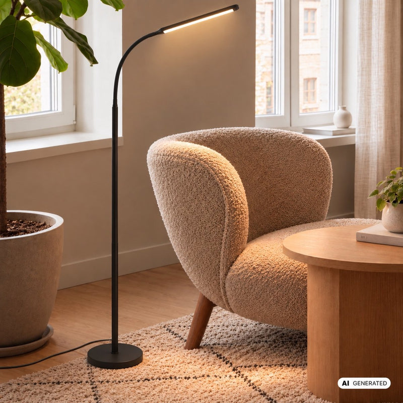 B.k.licht briloner mura – led vloerlamp – dimbaar – 6w – 600lm – touchbediening – bureaulamp zwenkbaar – zwart – moderne leeslamp