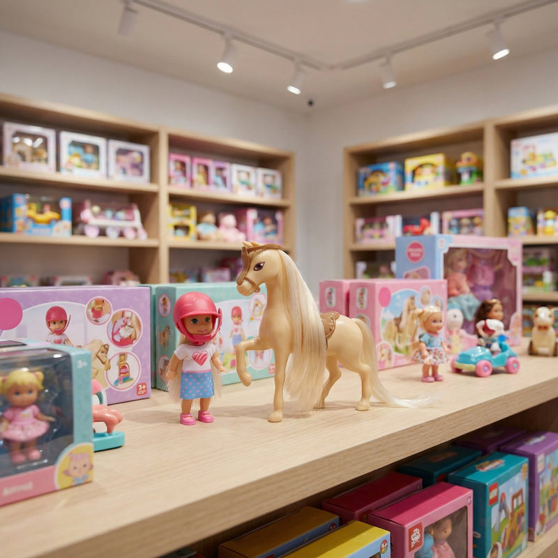 Eddy toys mini fashionpop met paard - 9 cm poppetje met beige paard - stimuleert creatief rollenspel - leuk cadeau voor kinderen - kleur: beige roze - kunststof