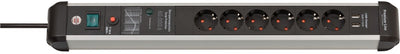 Brennenstuhl premium-protect-line 60.000a stekkerdoos met overspanningsbeveiliging en usb 6-voudig 3m h05vv-f 3g1,5