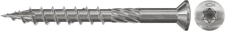 Fischer vlonderschroef 5 x 60 mm - a2 rvs - deeldraad - tx opname - verzonken kop - 150 stuks