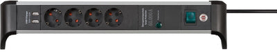 Brennenstuhl alu-office-line 60.000a overspanningsbeveiligings contactdoosstrip met usb-laadfunctie 4-voudig 1,8m h05vv-f 3g1.5