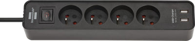 Brennenstuhl ecolor stekkerdoos met usb 4-voudig 1,5m h05vv-f3g1,5 zwart *fr*