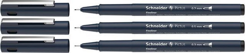 Schneider schrijfwaren schneider fineliner - pictus - zwart - 3 lijnbreedtes - s-197593