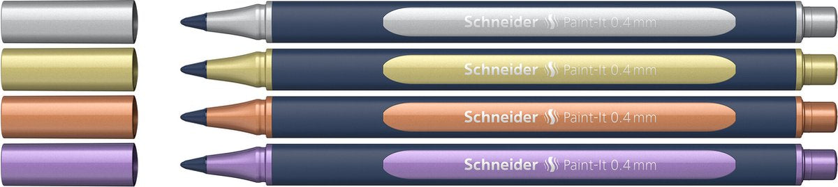 Schneider schrijfwaren schneider paint-it 050 - rollerball metallic - 0.4mm - etui 4 stuks - assorti - s-ml05011501