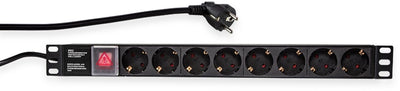 Logilink stekkerdoos - 8 voudig met schakelaar - 2 meter snoer - max. 3500watt - 16a - geschikt voor 19 rack of losse montage