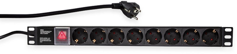 Logilink stekkerdoos - 8 voudig met schakelaar - 2 meter snoer - max. 3500watt - 16a - geschikt voor 19 rack of losse montage