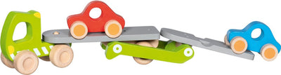 Goki voertuig: autotransporter 28 44x8x17,5cm, met 2 voertuigen, met laadklep, hout, 2+