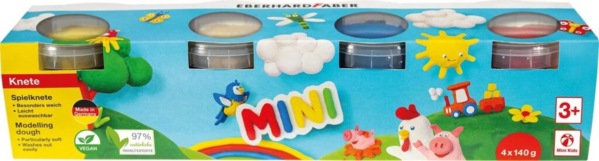 Eberhard faber kinderklei - 4x in beker - 140 gram - wit-geel-rood-blauw - ef-572506